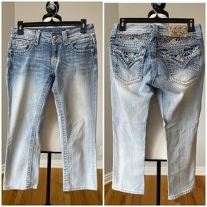 Miss Me size 27 Cuffed capri jeans shorts tabbed pockets bling festival Y2K